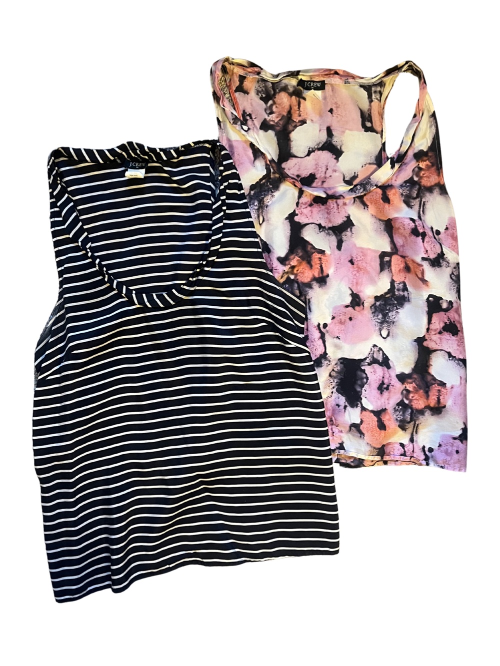 J. Crew 💯 Silk Blouse Bundle | Sleeveless Floral and Striped Navy | Size 6
